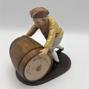VTG J. & F. Martell ceramic Figurine Colonial Man rolling Barrel Price Produces